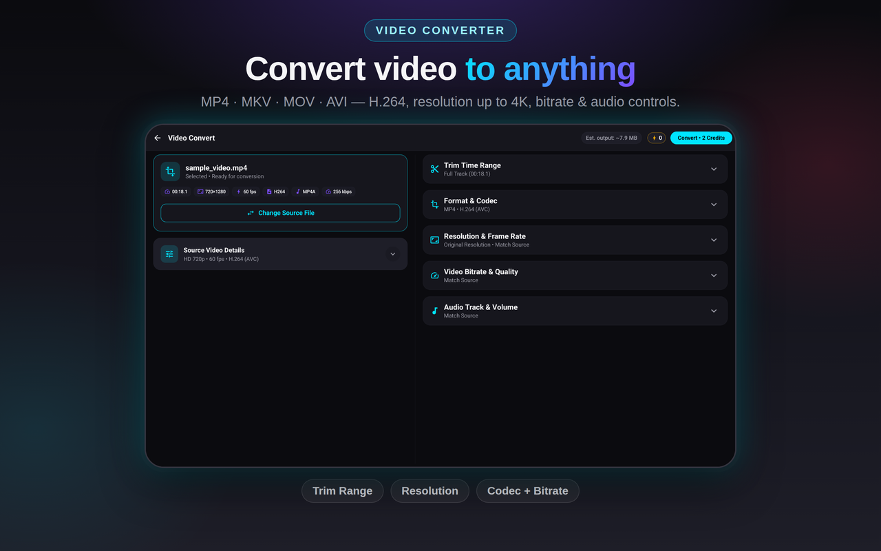 TrimTok video converter on tablet