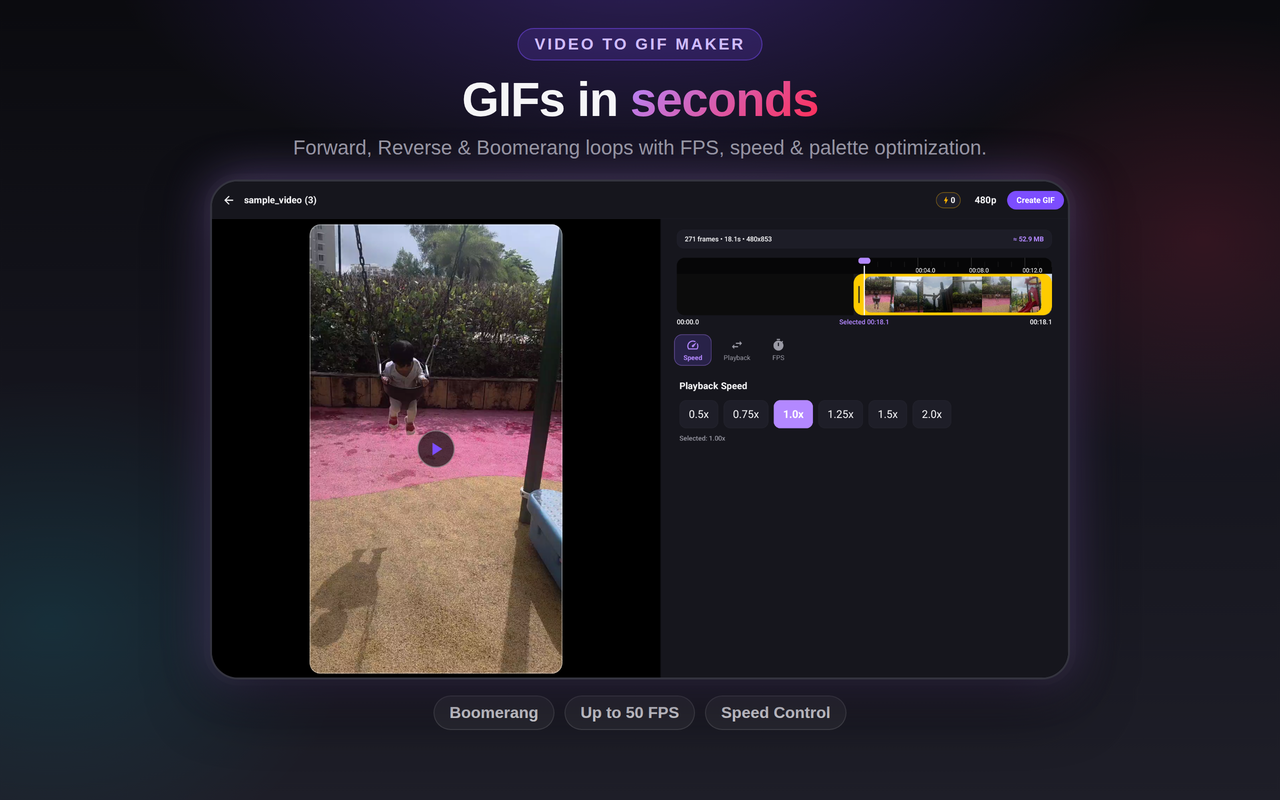TrimTok Video to GIF maker on tablet