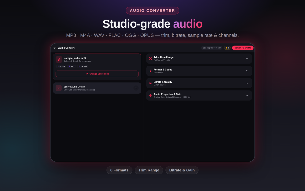 TrimTok audio converter on tablet