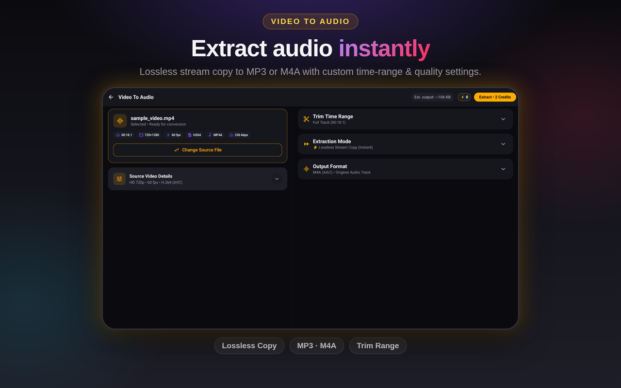 TrimTok Video to Audio extractor on tablet
